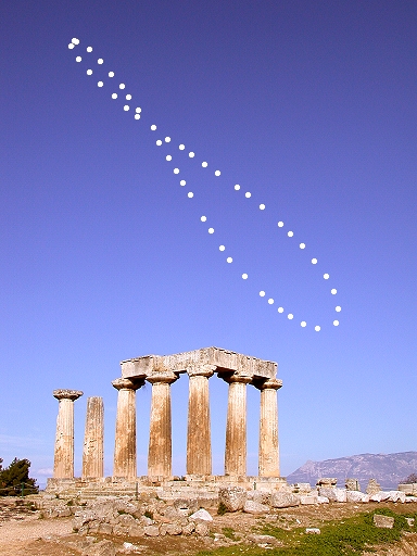 Analemma photograph above an ancient Greek temple, courtesy of Anthony Ayiomamitis / Stanford Solar Center